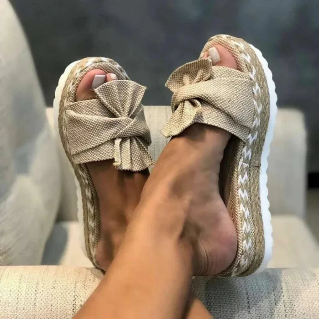 Women's Bow Detail Platform Slide Sandals