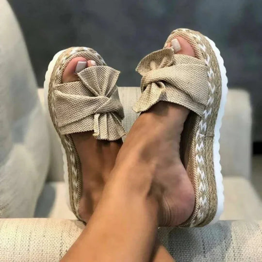 Women's Bow Detail Platform Slide Sandals