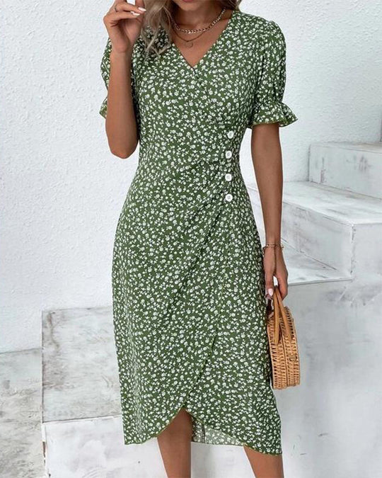 Women's Ditsy Print Faux Wrap Midi Dress