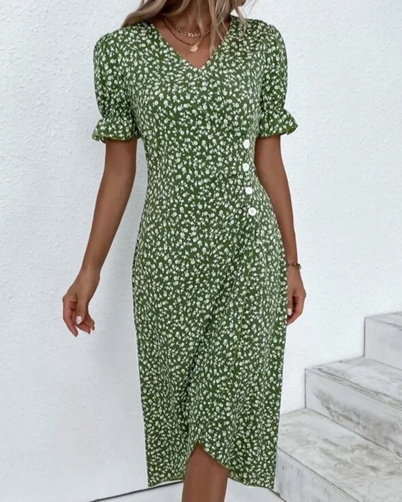 Women's Ditsy Print Faux Wrap Midi Dress