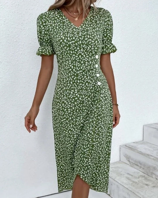 Women's Ditsy Print Faux Wrap Midi Dress