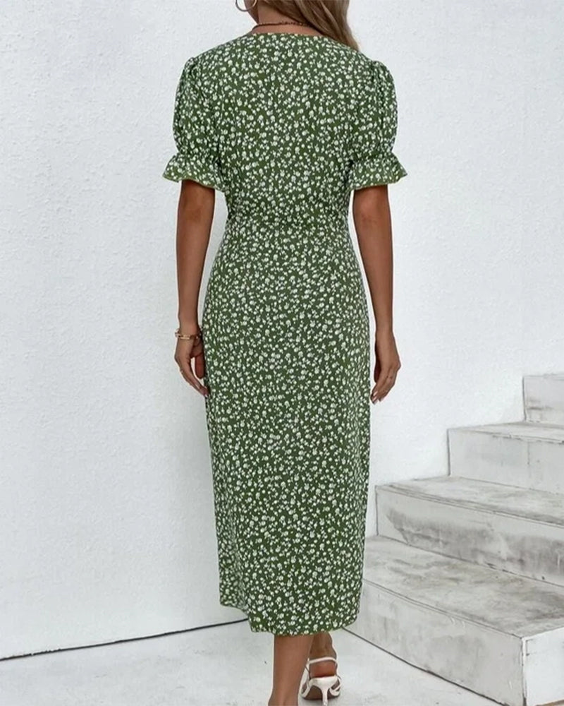 Women's Ditsy Print Faux Wrap Midi Dress