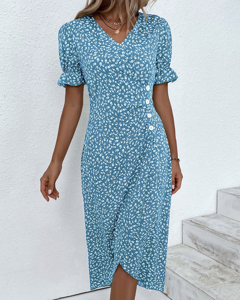Women's Ditsy Print Faux Wrap Midi Dress