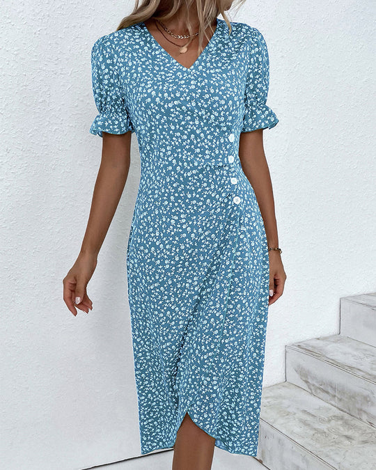 Women's Ditsy Print Faux Wrap Midi Dress