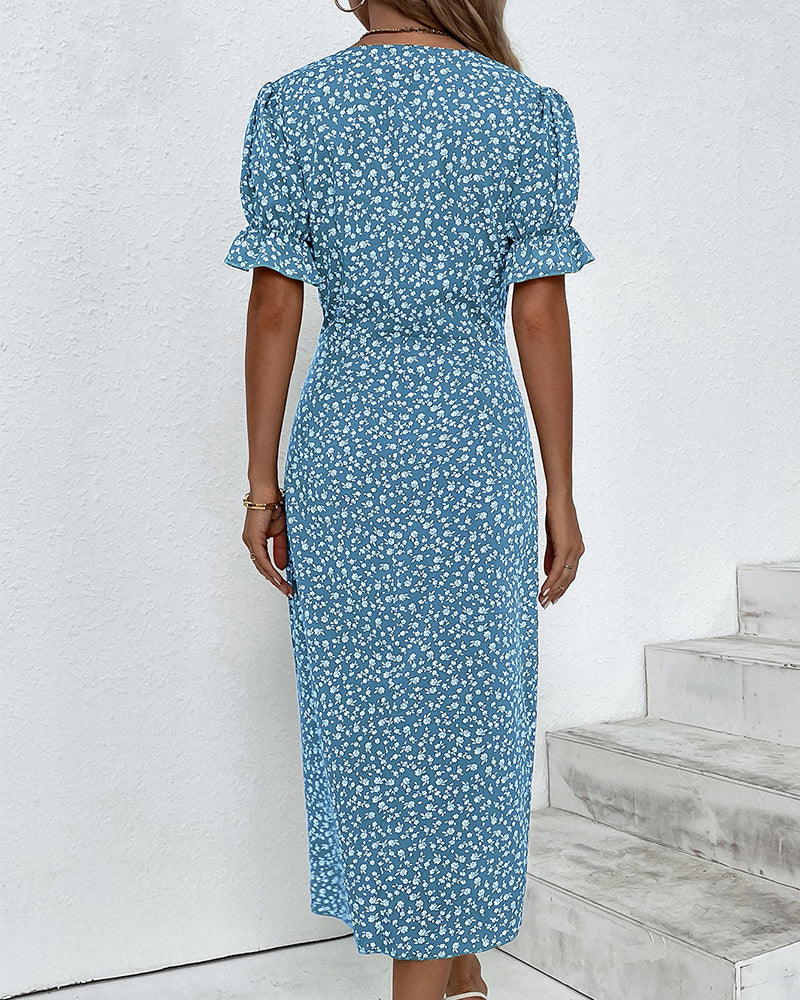 Women's Ditsy Print Faux Wrap Midi Dress
