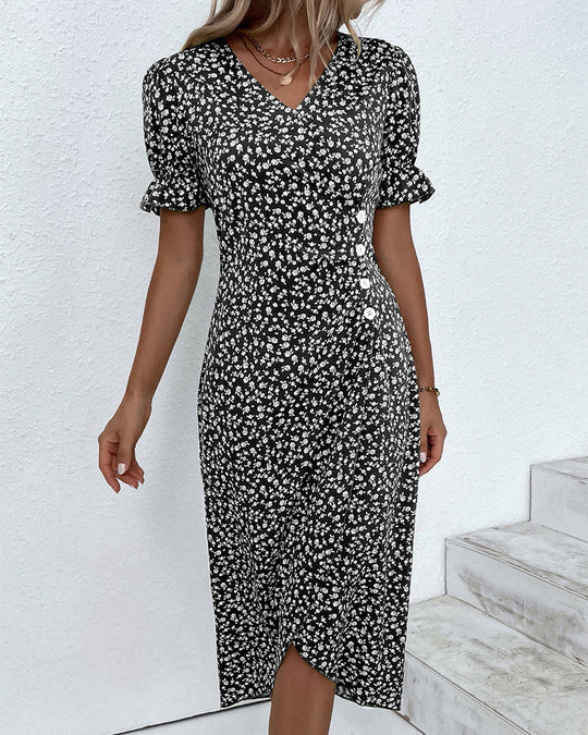 Women's Ditsy Print Faux Wrap Midi Dress
