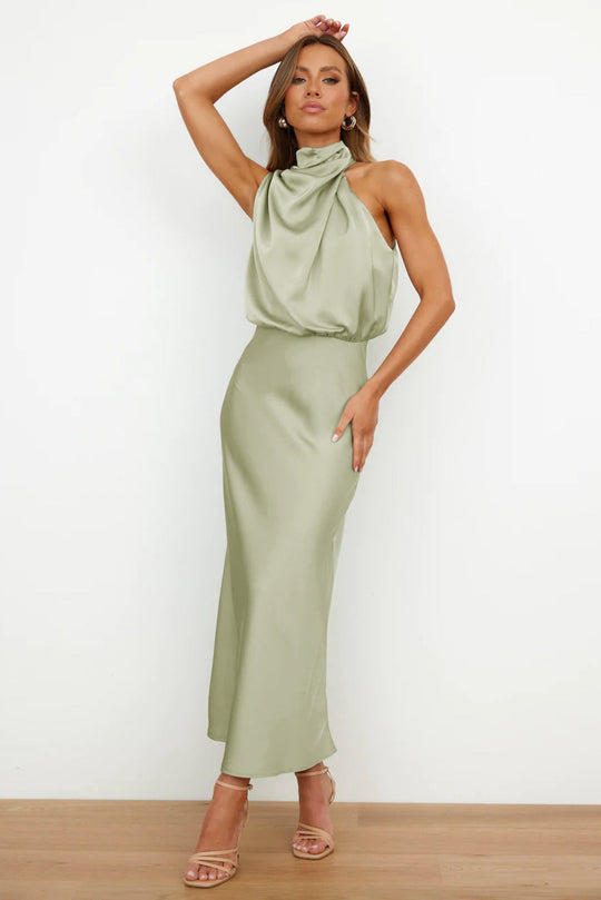 Women's Halter Neck Maxi Dress with Draped Bodice
