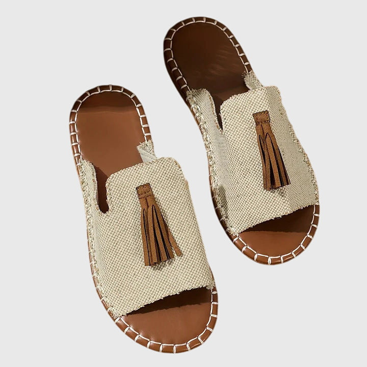 Women's Bohemian Tassel Slide Sandals with Tribal Print