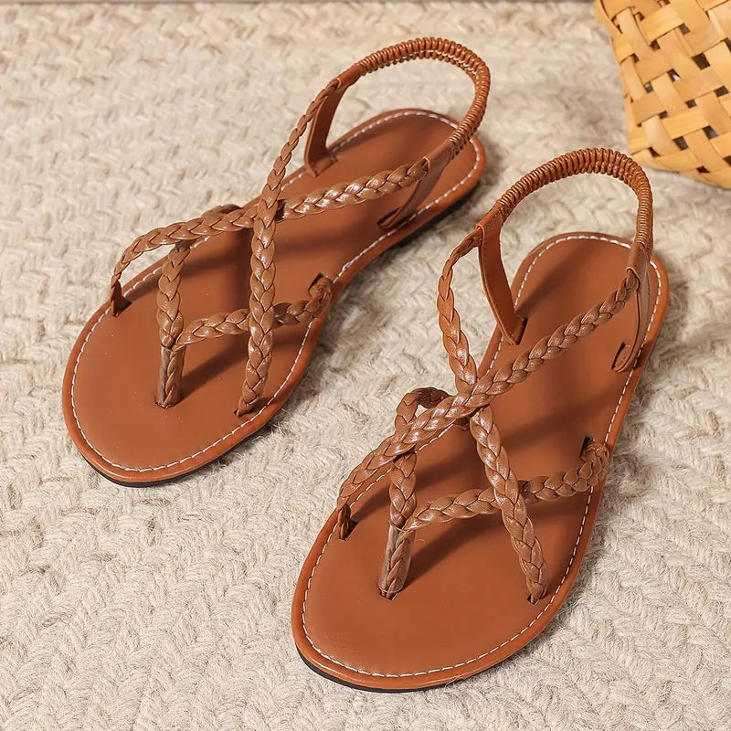 Damen geflochtene Riemchen flache Sandalen