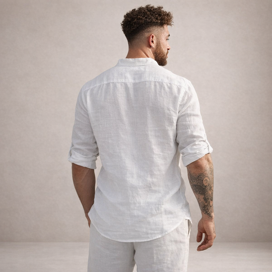 Men's Casual Linen-Blend Henley Shirt