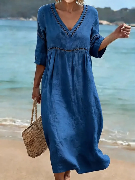 Women's Bohemian Lace Trim Midi Dress