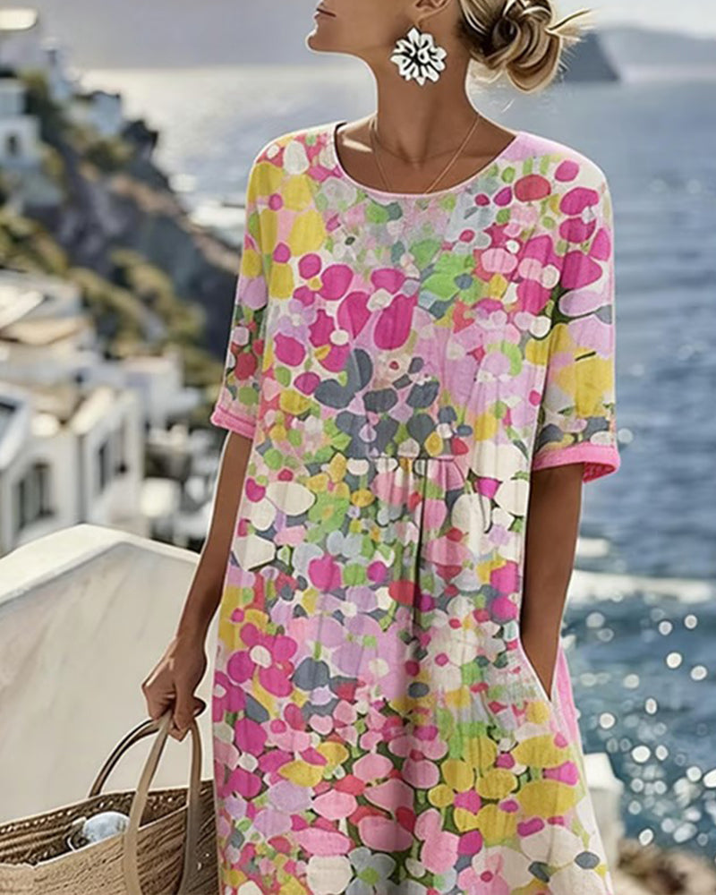 Damen Midikleid mit abstraktem Blumenmuster