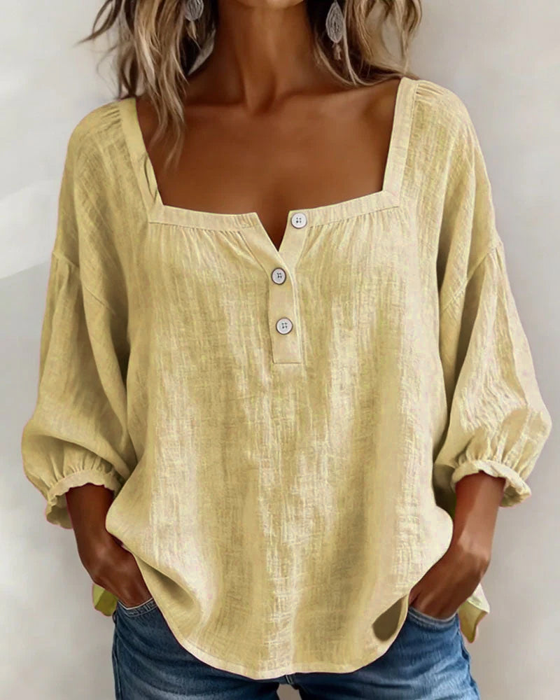 Women's Relaxed Square-Neck Button Detail Blouse