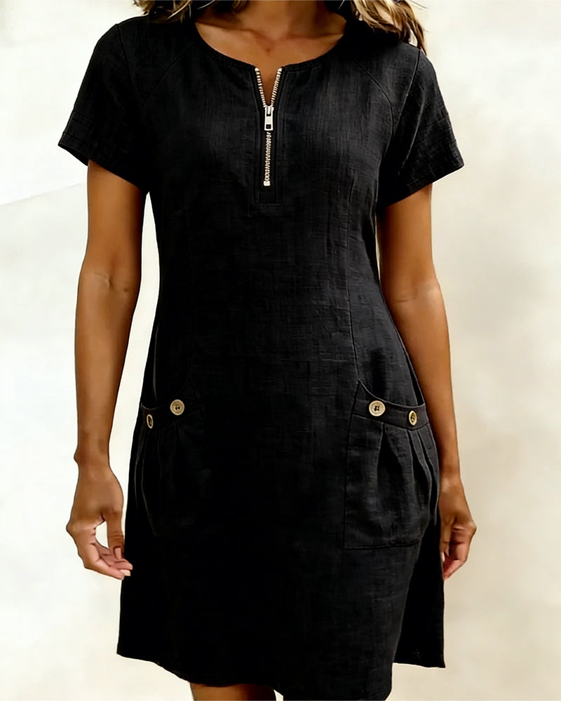 Damen Freizeitkleid mit Reißverschluss und Taschen