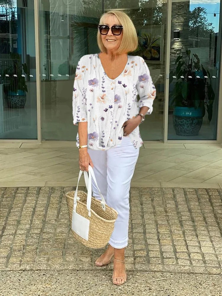 Women's Floral Print Button-Up Casual Blouse