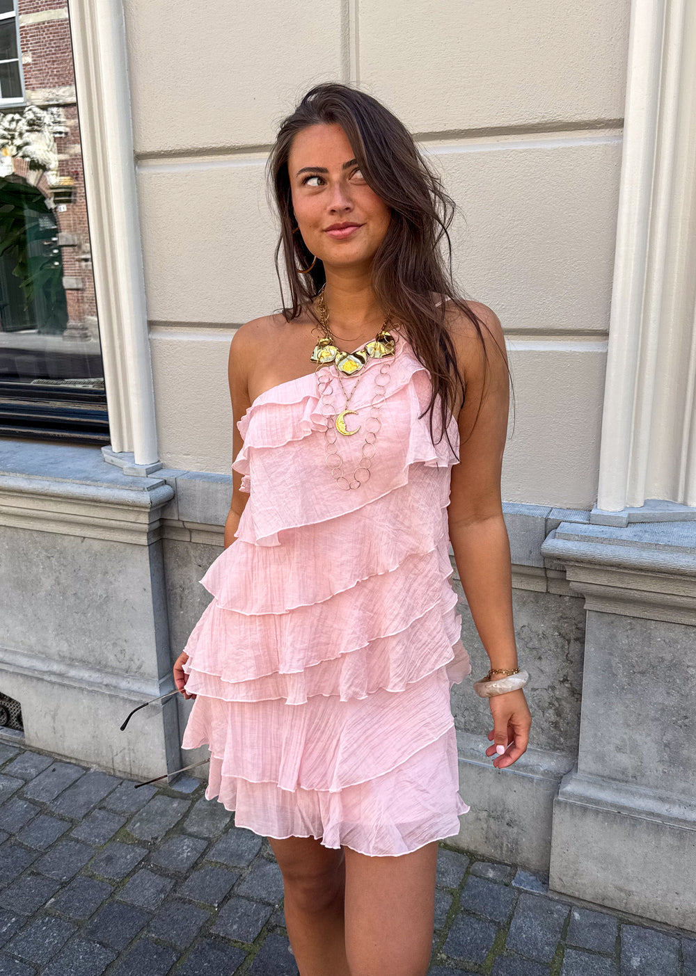 Women's Tiered Ruffle Halter Mini Dress