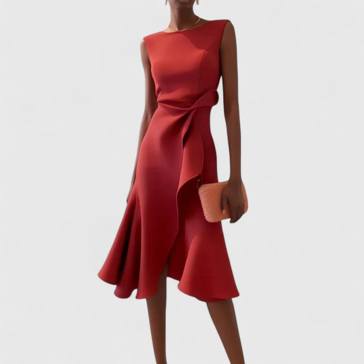 Women's Elegant Sleeveless Mermaid Midi Dress with Waist Tie
