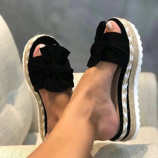Women's Bow Detail Platform Slide Sandals