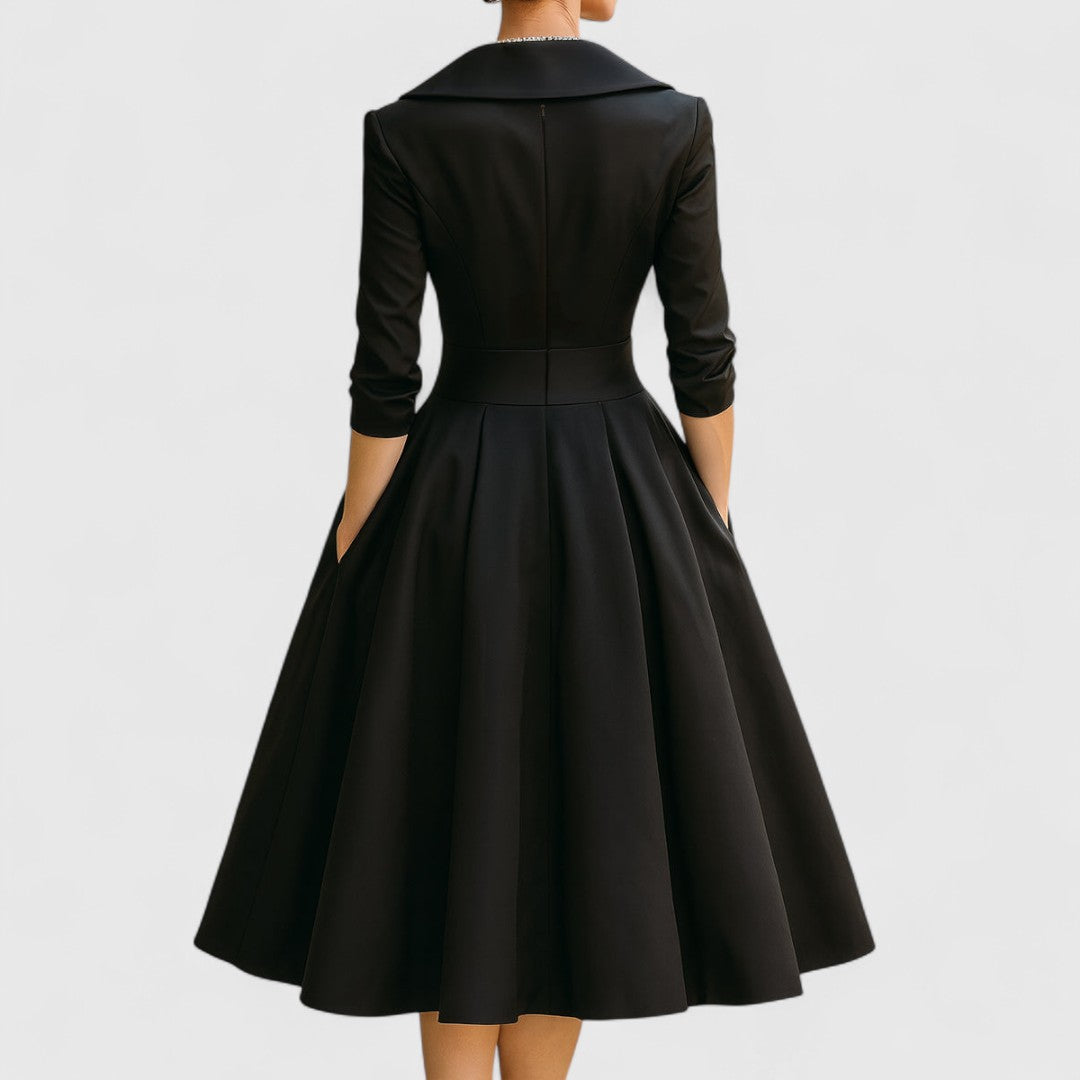Women's Elegant Satin Wrap Midi Dress with Shawl Collar