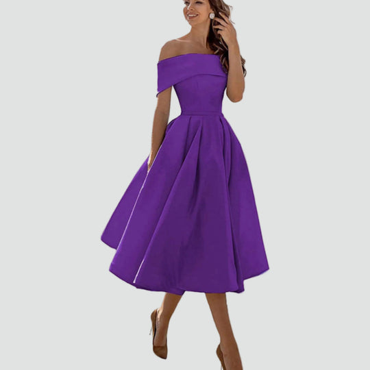 Women's Regal Off-Shoulder Occasion Midi Dress