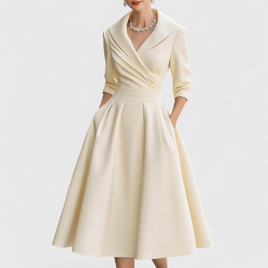 Women's Elegant Satin Wrap Midi Dress with Shawl Collar