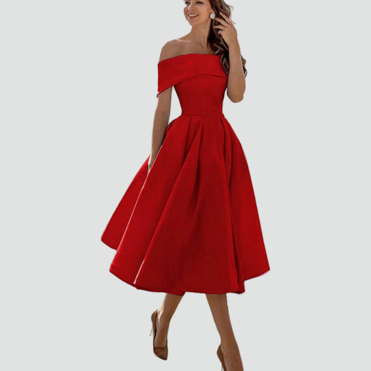 Women's Regal Off-Shoulder Occasion Midi Dress