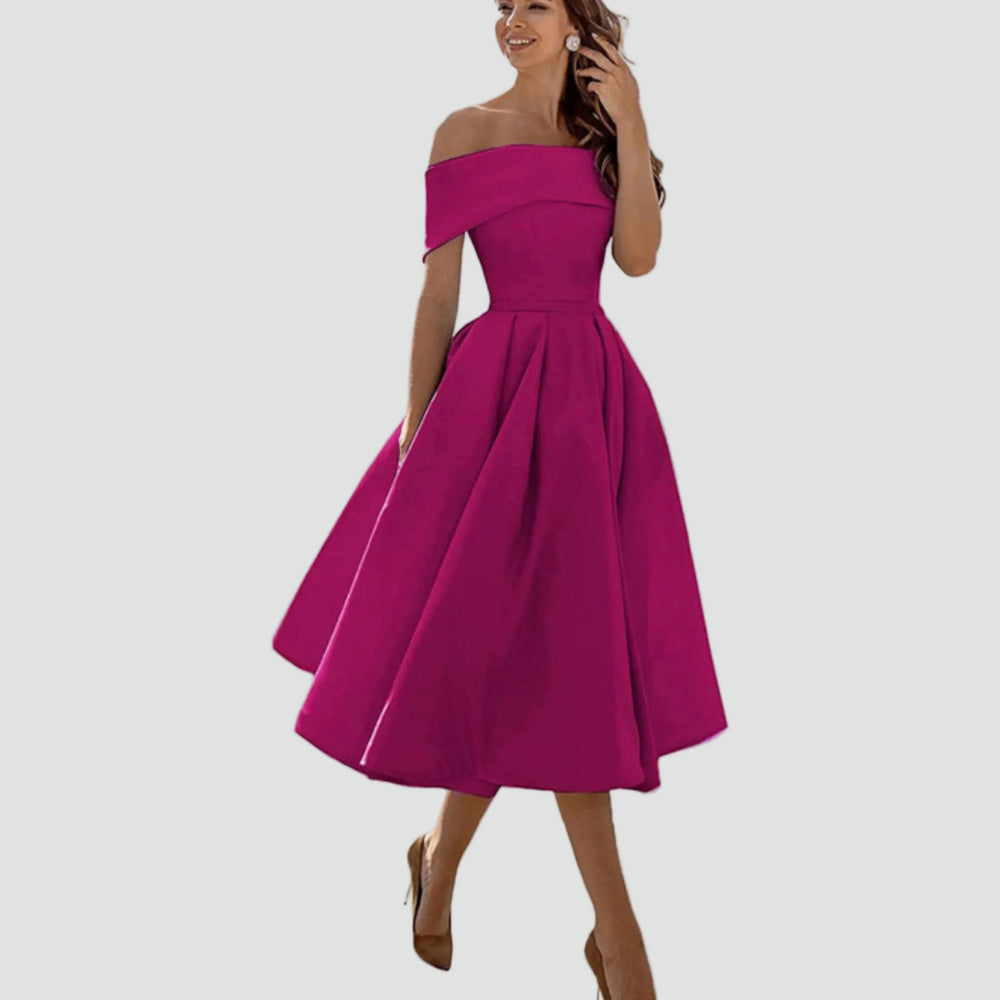 Damen Regal Off-Shoulder Anlass Midi Kleid