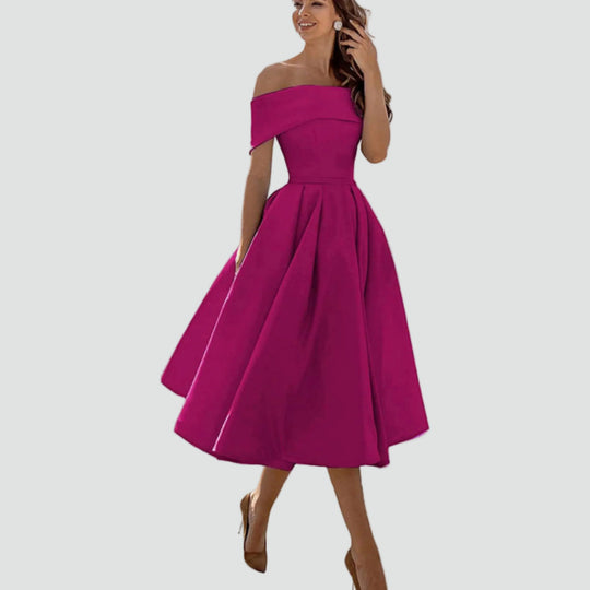 Women's Regal Off-Shoulder Occasion Midi Dress
