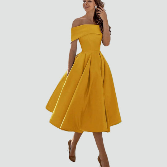Women's Regal Off-Shoulder Occasion Midi Dress