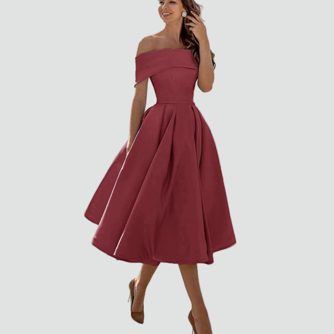 Women's Regal Off-Shoulder Occasion Midi Dress
