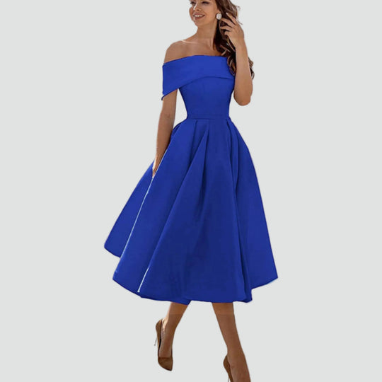 Women's Regal Off-Shoulder Occasion Midi Dress