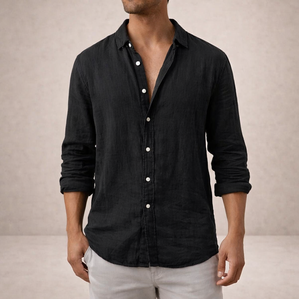 Men's Casual Linen-Blend Button-Up Shirt