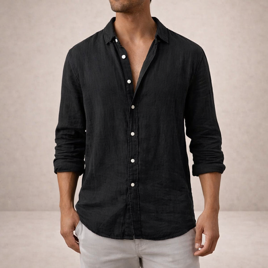 Men's Casual Linen-Blend Button-Up Shirt