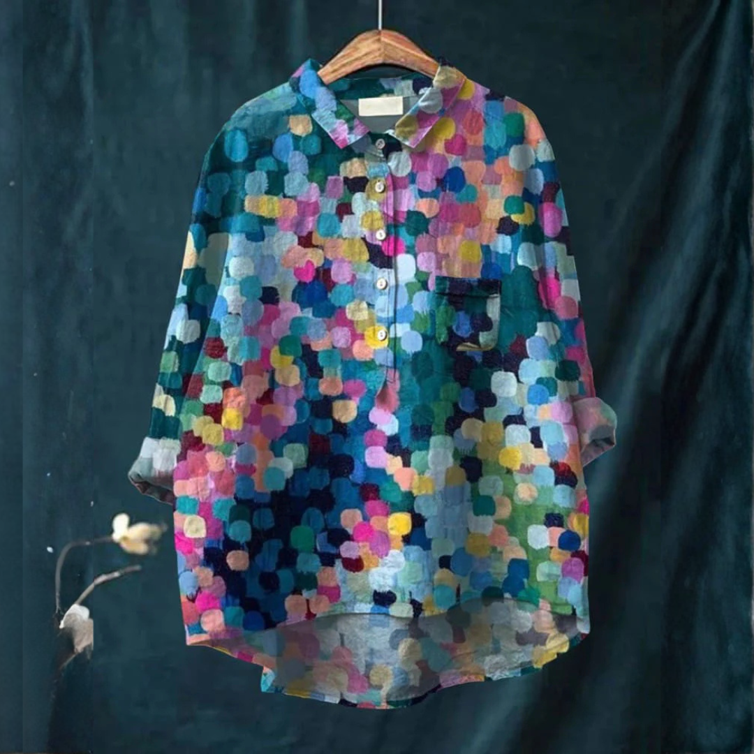 Women's Artistic Multicolor Printed Button-Up Blouse