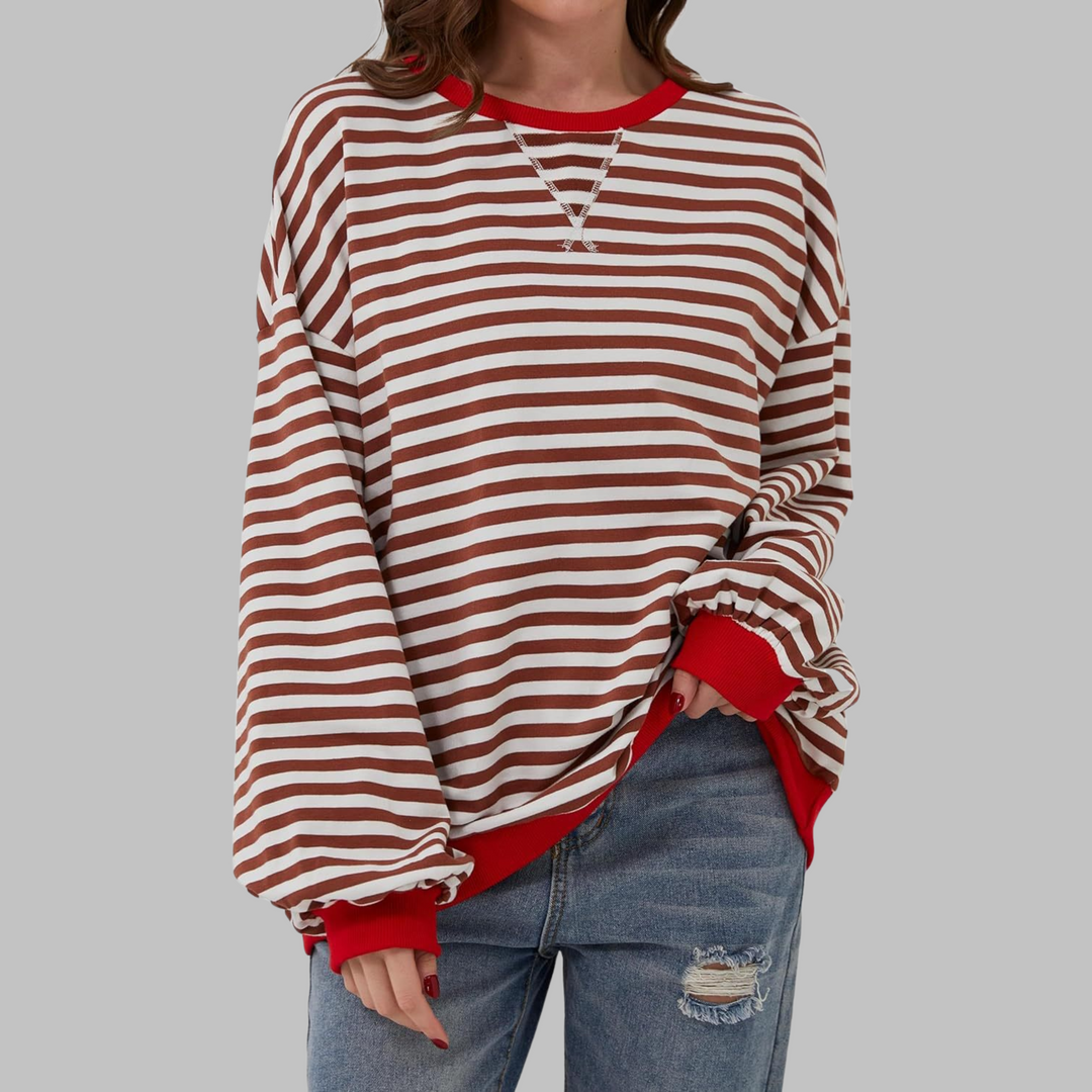 Women's Oversized Striped Crew Neck Sweatshirt