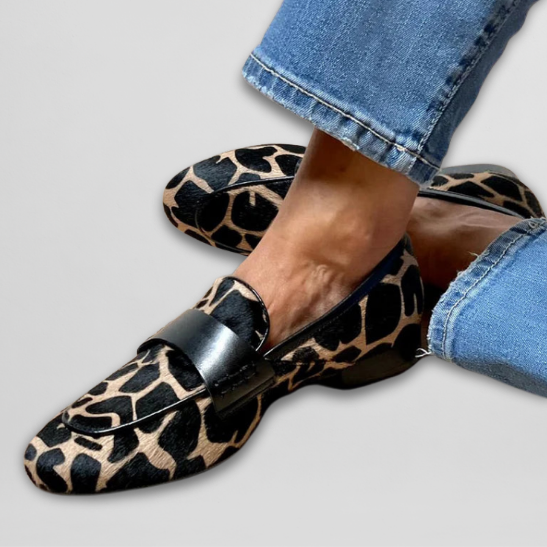 Damen Loafers mit Leopardenmuster und Schnalle