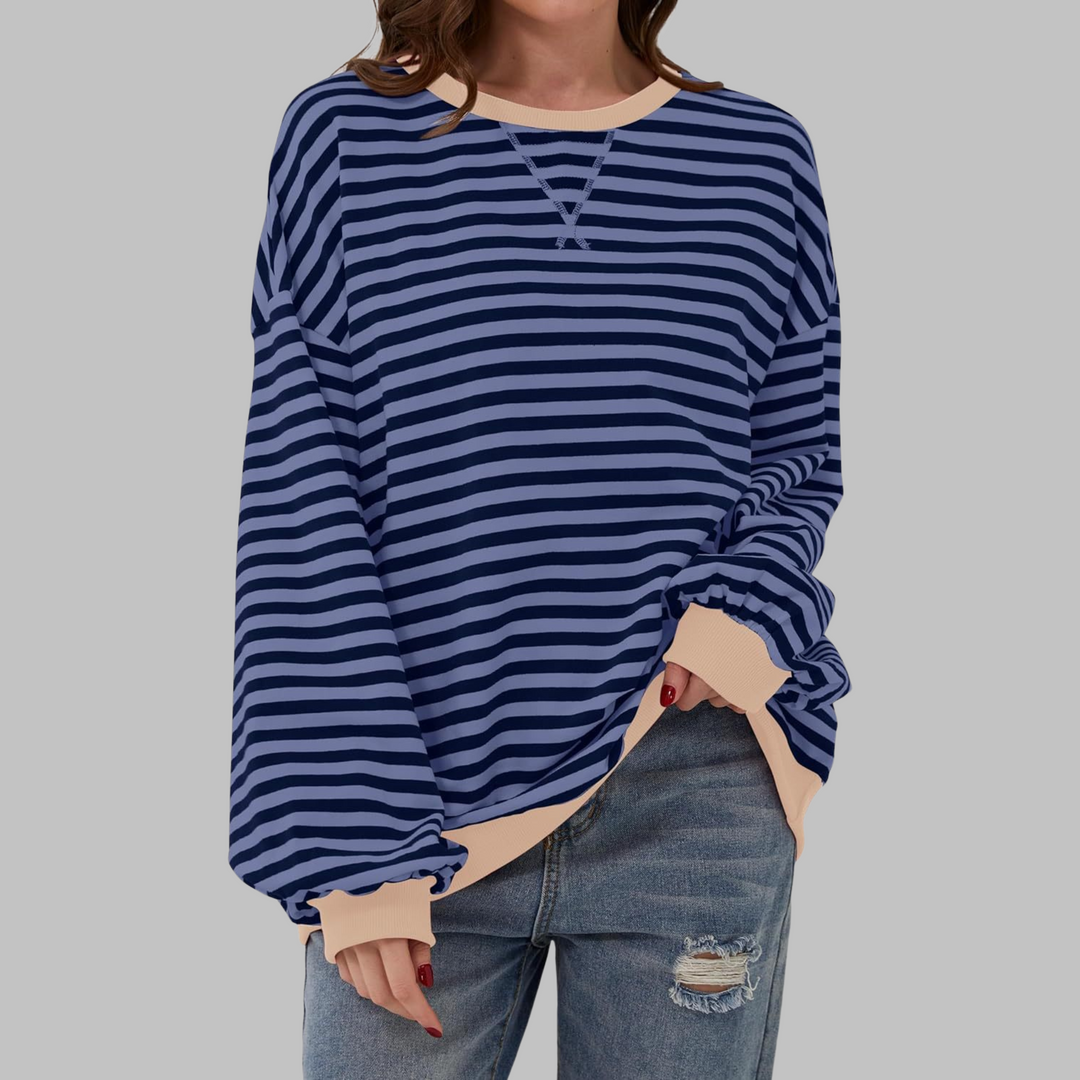 Women's Oversized Striped Crew Neck Sweatshirt
