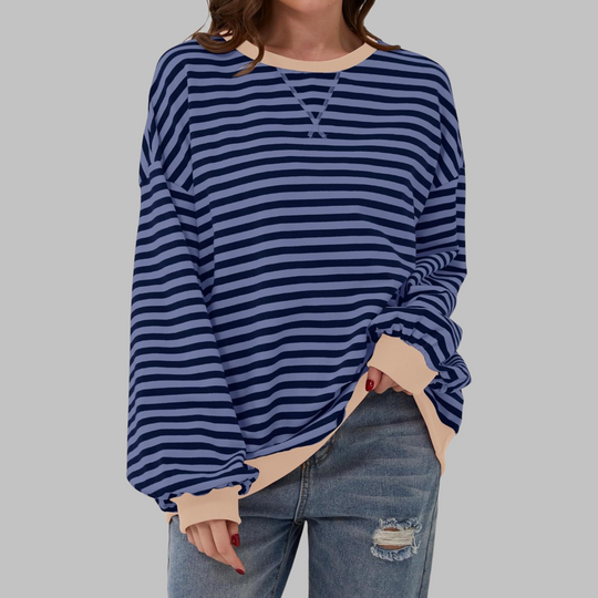 Women's Oversized Striped Crew Neck Sweatshirt