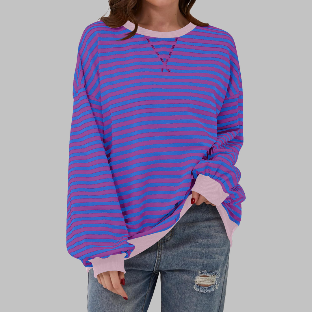 Women's Oversized Striped Crew Neck Sweatshirt