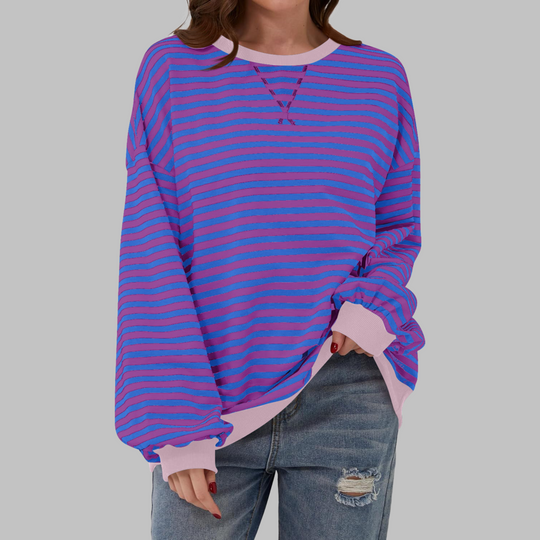 Women's Oversized Striped Crew Neck Sweatshirt