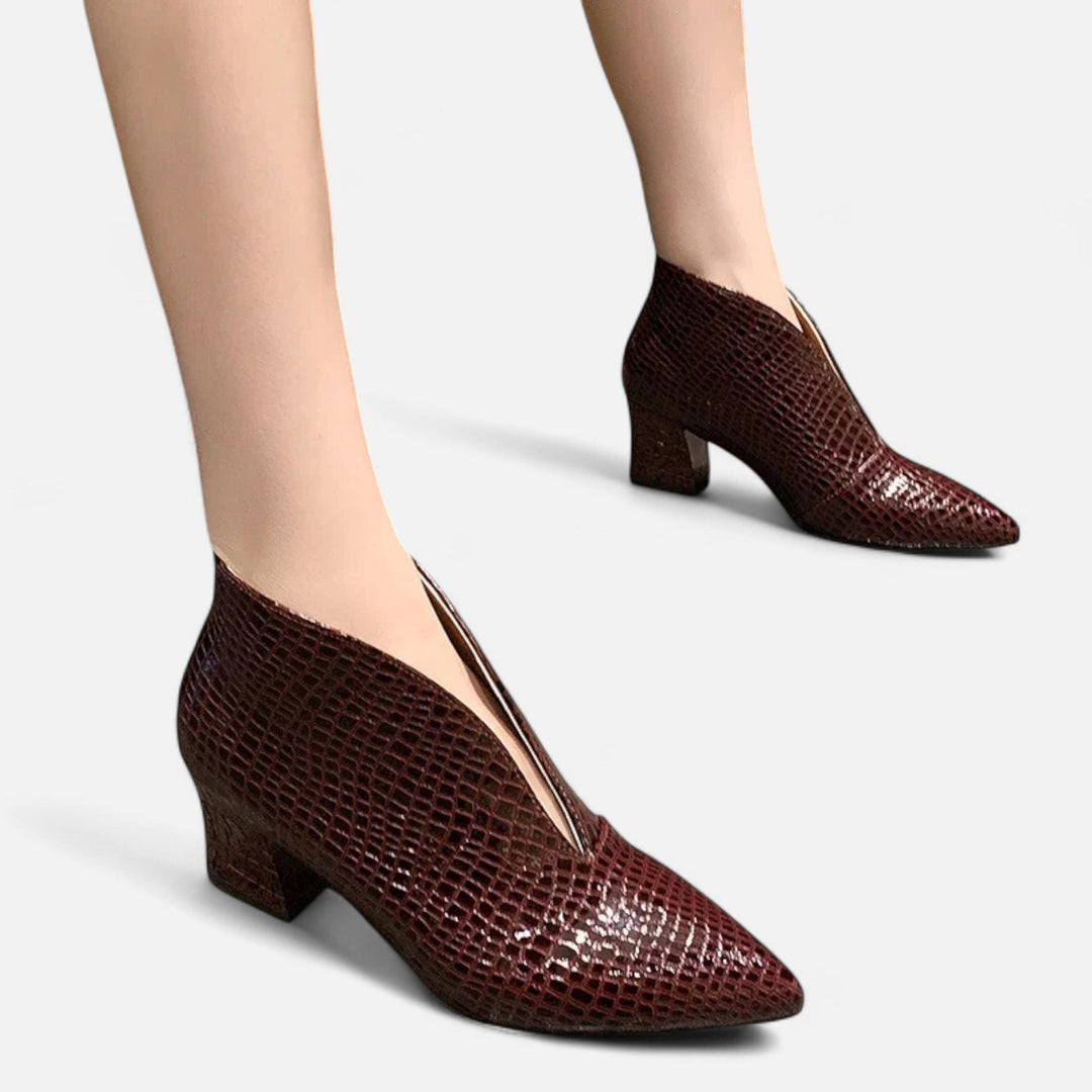 Women's Croc-Embossed Pointed-Toe Block Heel Ankle Boots