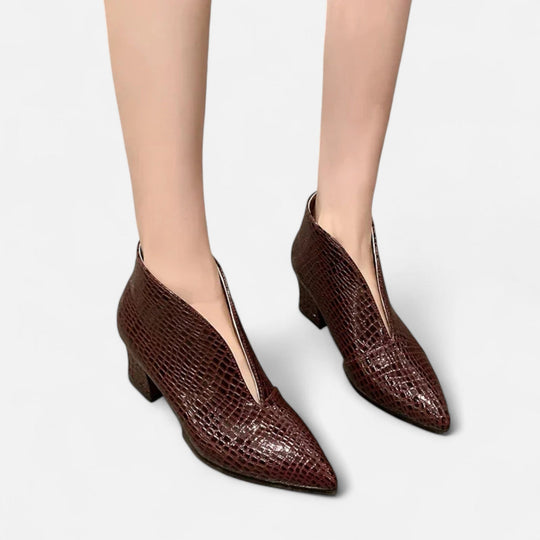 Women's Croc-Embossed Pointed-Toe Block Heel Ankle Boots