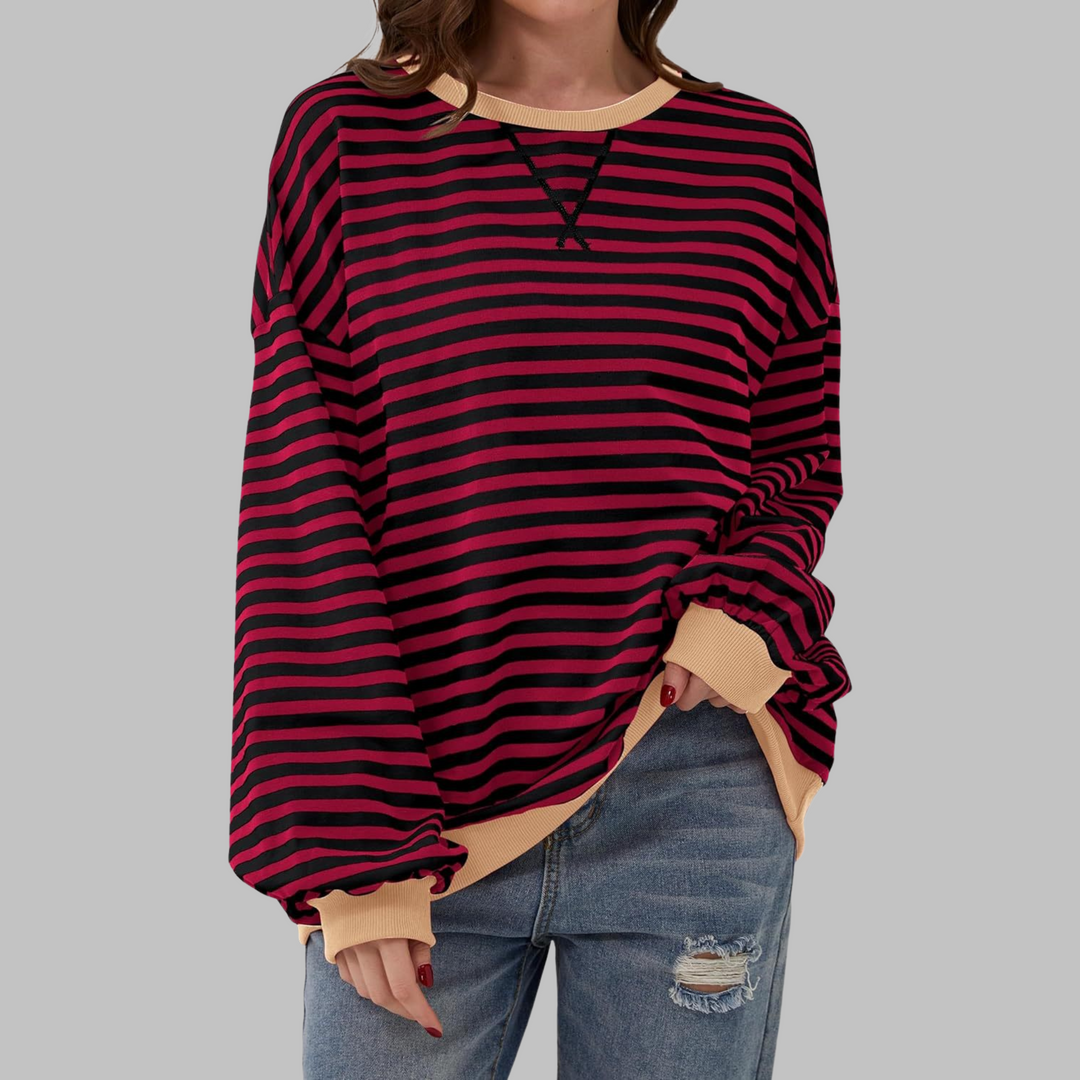 Women's Oversized Striped Crew Neck Sweatshirt