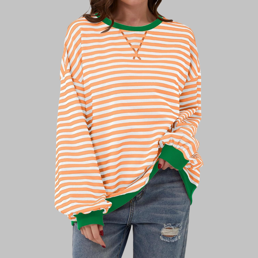Women's Oversized Striped Crew Neck Sweatshirt