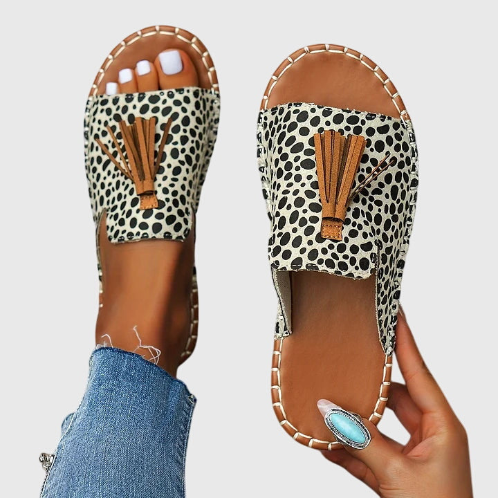Women's Bohemian Tassel Slide Sandals with Tribal Print