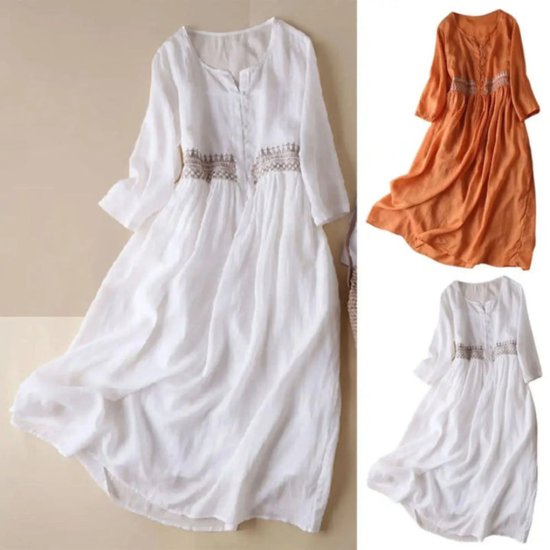 Women's Embroidered Waist Midi Dress