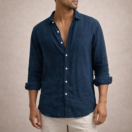 Men's Casual Linen-Blend Button-Up Shirt