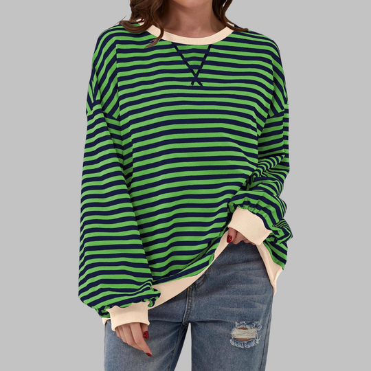 Women's Oversized Striped Crew Neck Sweatshirt