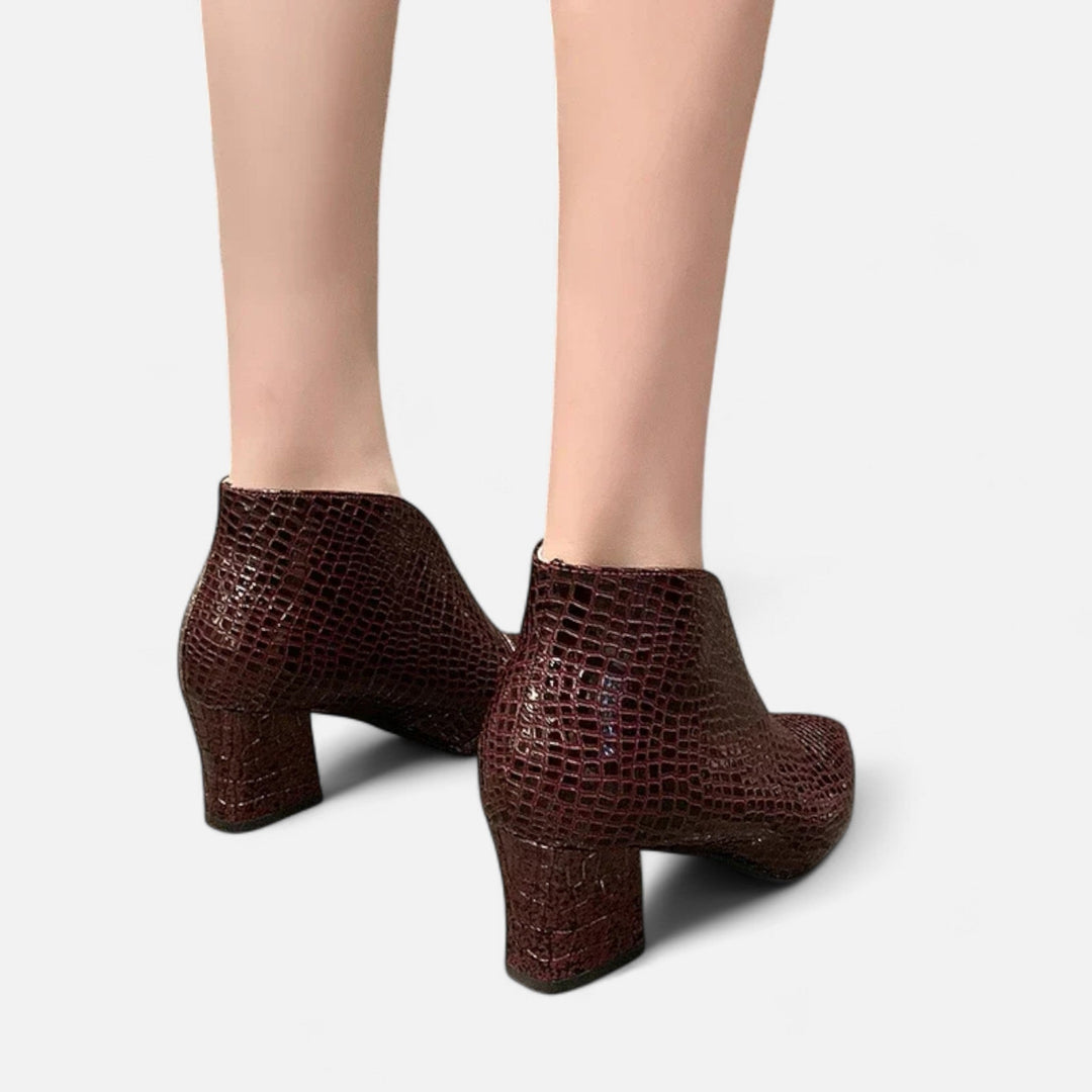 Women's Croc-Embossed Pointed-Toe Block Heel Ankle Boots