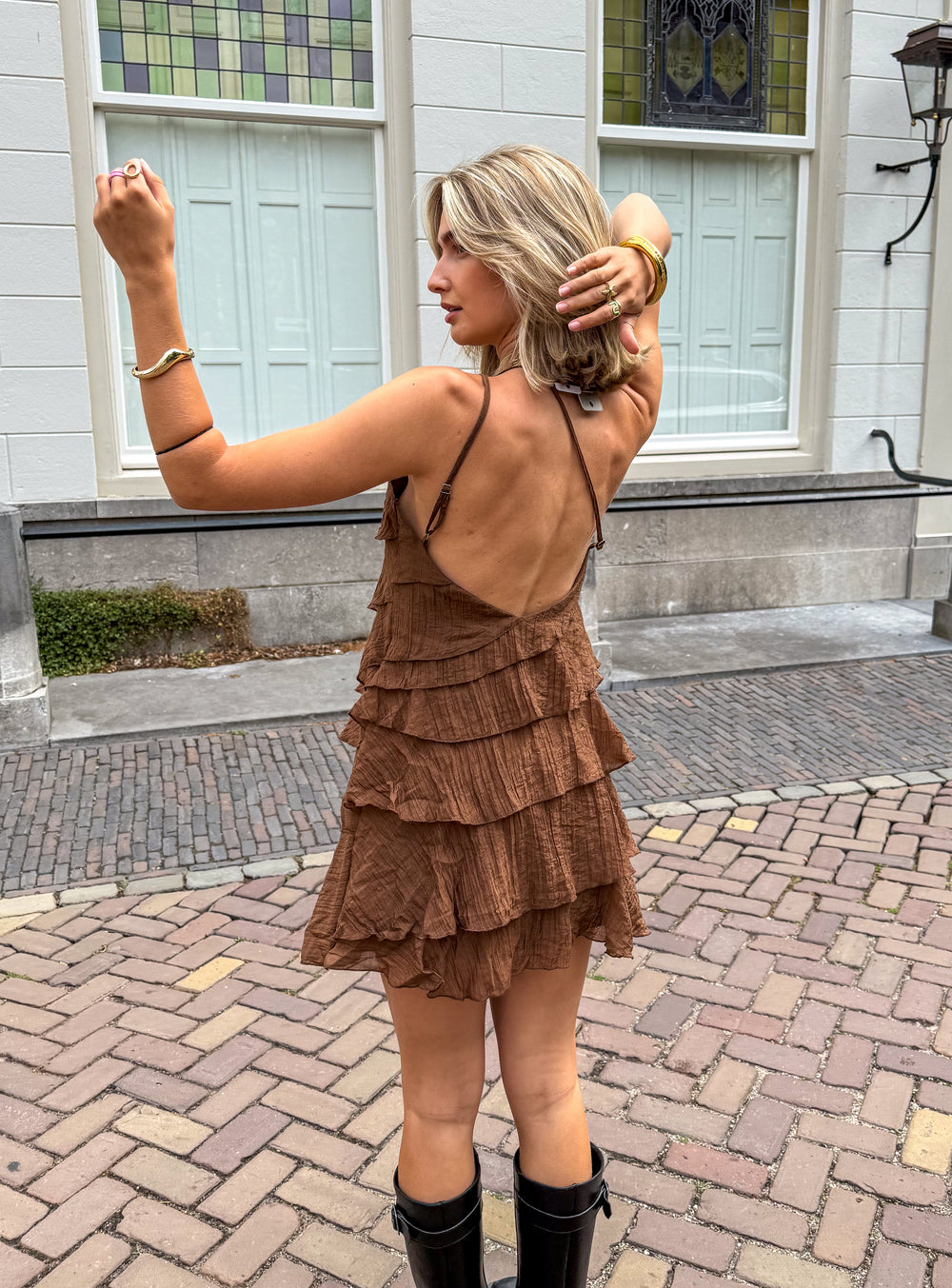 Women's Tiered Ruffle Halter Mini Dress